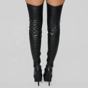 Botas Altas de Mujer con Cremallera Lateral, Ajustadas, de PU, Tacón Alto y Fino, Tallas Grandes hasta la 43, Venta al Por Mayor - Product Image 5