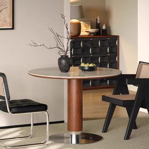 <b>Round</b> Solid Wood Slab Dining <b>Table</b> With Stainless Steel Base Stable Support Structure For Living Room - Product Image 2