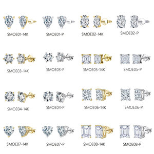 RINNTIN 0.5CT-4.0CT White Yellow Gold Plate 925 Sterling <strong>Silver</strong> D VVS1 Lab Created Diamond <strong>Stud</strong> Moissanite Earring for Women Men - Product Image 1