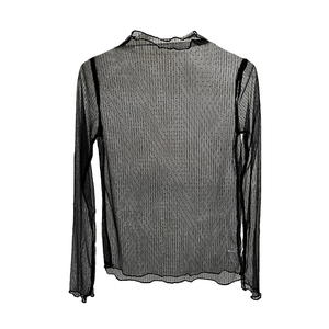 T-shirt a manica lunga con Base trasparente a rete da donna modello solido interno primavera autunno Casual Top in pizzo nero a prospettiva - Product Image 3