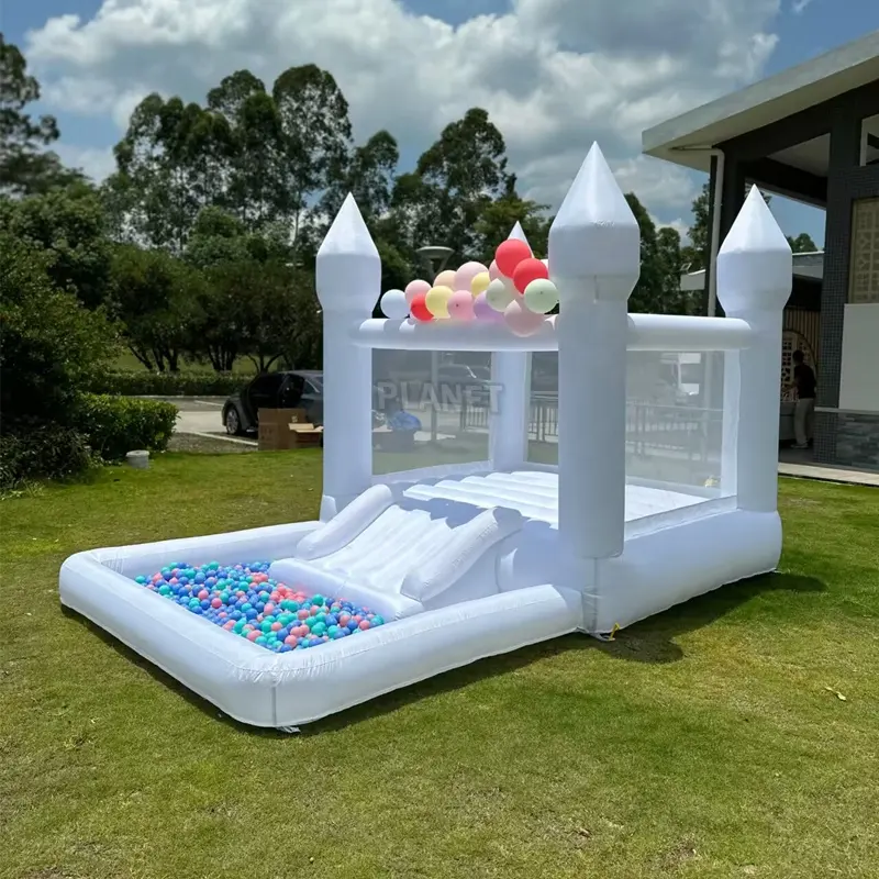 Top Quality Bouncy Castle White Bubble PVC Inflatable Bounce House With Ball Pit And Slide