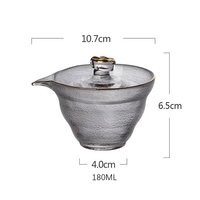 NEW 180ML 내열성 유리 Gongfu 찻잔 뚜껑과 황금 림 레스토랑 찻그릇 음료 용기 중국 전통 찻그릇