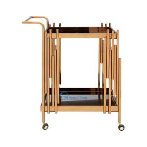 Chariot de bar de service en verre personnalisé 2025 de luxe moderne et durable en acier inoxydable pour la cuisine et le salon - Product Image 2