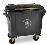 Poubelle extérieure de 660 litres, bac à déchets industriel en plastique, conteneur de recyclage avec roues