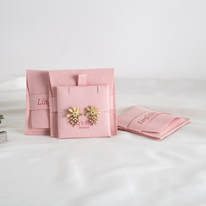 Ling's Store Velvet Jewelry Bag Pink Rectangular 8x8cm 6x6cm <b>Storage</b> For Rings Earrings <b>Necklace</b> Customizable Packaging - Product Image 3
