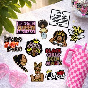 Black Girl Leopard Print Letters Afro Hairstyle Series Black Queen <strong>Sorority</strong> Patch Embroidered Iron-On Fabric Sticker for DIY - Product Image 1