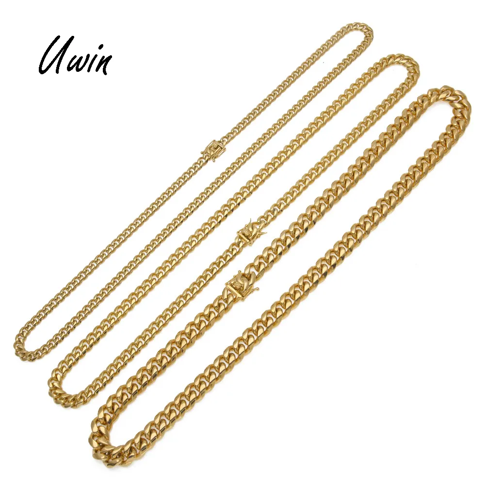 Catena a maglie cubane UWIN Dainty acciaio inossidabile Miami 8mm 10mm 12mm 14mm catena cane mai sbiadisce collana da uomo