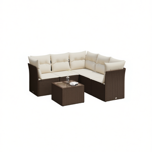 Ensemble de canapés de jardin en rotin brun avec coussins crème, mobilier d'extérieur au design contemporain, résistant à l'eau et aux UV, en rotin PE - Product Image 1