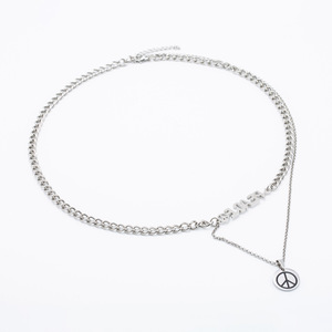 yunnique Layered <b>Titanium</b> Steel Peace Pendant Necklace Double <b>Chain</b> Men's Gift Geometric Design - Product Image 3