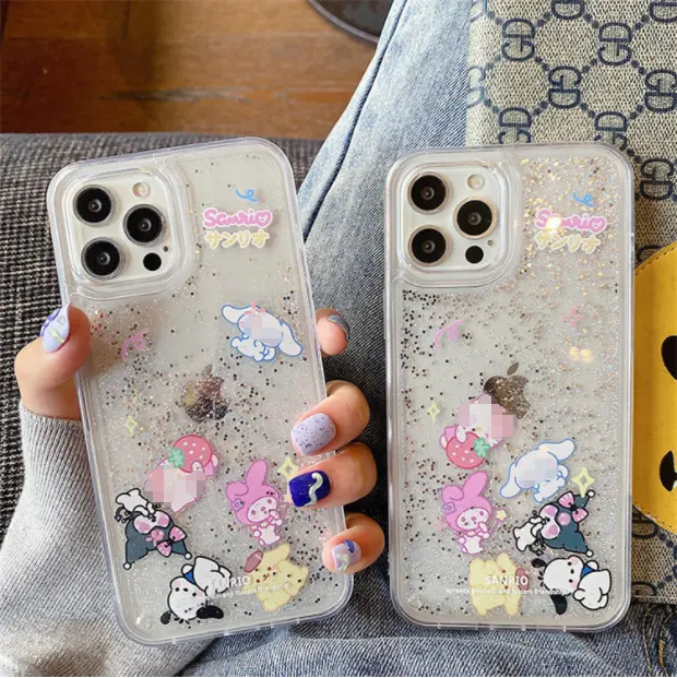 Botu Kawaii Sanrioed Pochacco Quicksand fundas de teléfono para teléfono 13 12 11 Pro Max XR XS MAX X carcasa blanda a prueba de golpes Y2k