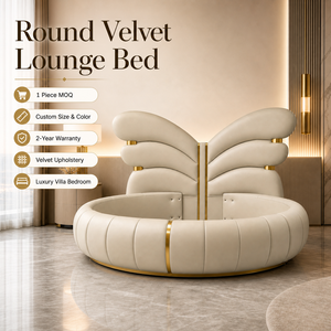Letto Rotondo Moderno in Velluto con Struttura in Acciaio e Design Confortevole per Camera da Letto di Villa di Lusso, Misura Queen - Product Image 1