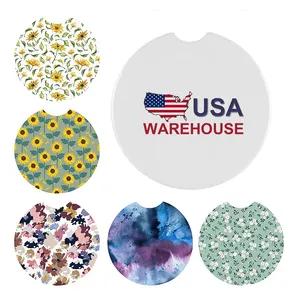 USA Warehouse Cup Holder Drinks Water Absorvent Cupholder DIY Custom Sublimation Blanks Sand Stone Ceramic Sandstone Car Coaster