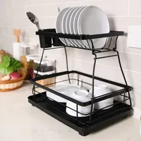 Mutfak siyah bulaşık kurutma rafı 2 katmanlı bulaşıklık demir mutfak aleti tutucu bulaşık süzgeç