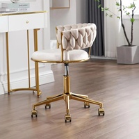 Luxuriöser Handgewebter Samt-Schminktischstuhl 360° Drehbar Höhenverstellbar mit Goldenem Metallgestell und Rollen