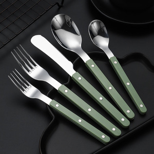 430 Stainless Steel Cutlery <b>Set</b> with Riveted Handle Creamy French Style Steak Knife Fork Spoon Dessert Tools Hand Wash Only - Product Image 2