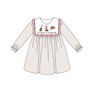 Robe décontractée brodée rose à volants et rayures pour filles, collection automne-hiver, assortie pour frères et sœurs, avec bottes et chapeau, ODM - Product Image 1