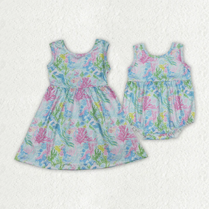 Robe sans manches pour bébés filles, motif plantes marines colorées, longueur aux genoux - Product Image 1