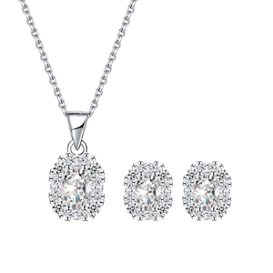 Impresionante Juego de Joyería Nupcial de Plata de Ley 925 con Collar y Aretes de Circonia Cúbica con Baño de Rodio Brillante y Moderno para Mujer - Product Image 1