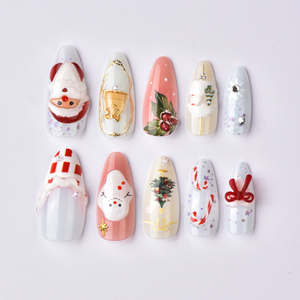 Prensa ABS hecha a mano en <span class=keywords><strong>uñas</strong></span> usables en forma de almendra piezas desmontables reutilizables para manicura de Navidad con dedos - Product Image 4