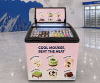 Congélateur coffre à vitrine en verre pour supermarché, ouverture par le haut, couvercle coulissant, pour viande et aliments surgelés en sac