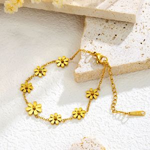18K PVD Gold Stainless Steel Summer Floral Daisy Necklace <b>Bracelet</b> Set | Waterproof Hypoallergenic <b>Matching</b> Flower Jewelry - Product Image 3