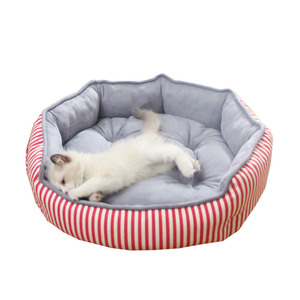 Cama Redonda a Rayas para Gatos con Borde Completo, Relleno de Algodón PP de Alta Elasticidad, Lavable a Mano - Product Image 2
