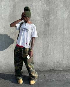 Custom Cotton <strong>Jogger</strong> <strong>Pants</strong> Oversized Straight Leg Camouflage Pattern Baggy Sweatpants <strong>Cropped</strong> Raw Hem <strong>Pants</strong> for <strong>Men</strong> Track <strong>Pants</strong> - Product Image 4