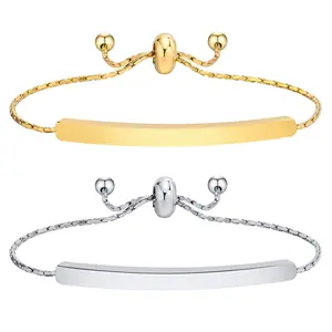Factory Supplier High Polished Customized Name Bracelet Stainless Steel 18k Gold Plated Bar Engravable Adjustable Bracelet Women