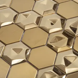 Decorazione moderna 24k bronzo <span class=keywords><strong>rame</strong></span> irregolare alluminio esagono dorato 3d metallo piastrelle in acciaio inossidabile mosaico - Product Image 3