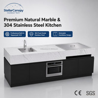 Ensemble de meubles de cuisine extérieure personnalisés en acier inoxydable noir avec évier, robinet, charnières, grilles de barbecue et plaque de cuisson intégrée pour repas