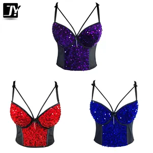 Zoll Frauen Sexy Pailletten Crop Tops, Glitter Strappy Tanks BH Perlen Sling Camisole für Nachtclub