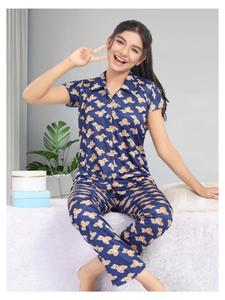 Pyjama en Lycra pour filles avec motif imprimé numérique, col élégant, toucher doux et confortable, tenue de nuit pour enfants - Product Image 5