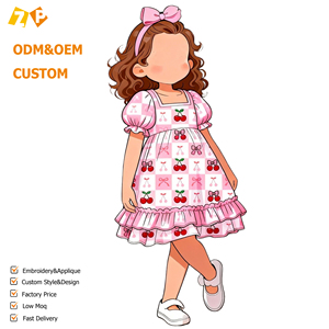 Vestido de Princesa para Niñas con Estampado de Lazo, Vestido de Verano Ecológico hasta la Rodilla con Volantes - Product Image 1