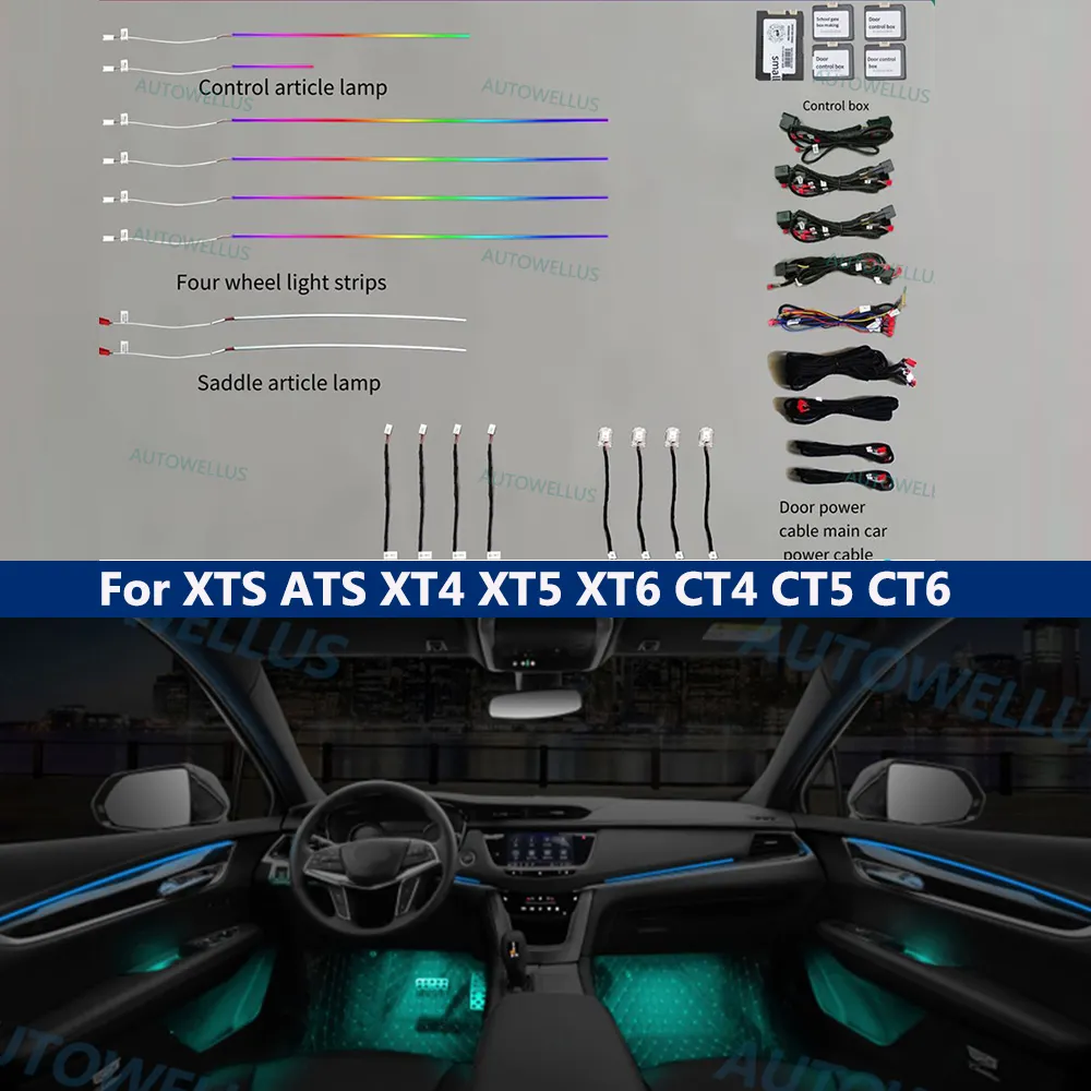 עבור קדילאק CT6 CT5 XT4 XT5 XT4 ATS דלת אור בר RGB סימפוניה הסביבה אור 64 צבע כפתור APP בקרה