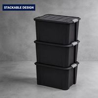 Boîte de rangement de garage noire en plastique PP 50L avec couvercle à clip, organiseur de salle de service, bac de rangement pour outils