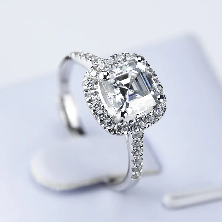 1.0ct 6.5mm Loose Gemstone Adjustable Jewelry 9k 14k 18k White Gold Rhodium Plated Moissanite Diamond Wedding Ring For Women