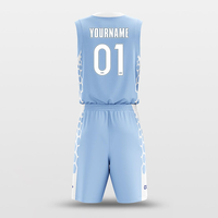 Set kaus basket buatan khusus tim tim basket biru muda seragam basket polos pria 100% poliester cetak Digital