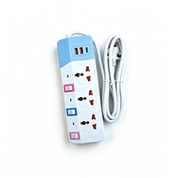 Multiprise universelle avec obturateur de sécurité, cordon de 2 m, 2 ports USB-A/Type-C, 3 prises, interrupteurs de couleur indépendants