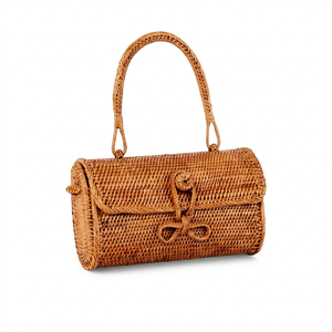 Rattan Handbag Natural Woven Handmade <b>Bag</b> <b>String</b> Closure Shoulder Strap Stylish Fashion Accessory for Women Travel Everyday Use - Product Image 1