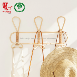 Porte manteau mural en rotin, nouveau meuble de salon, avec 3 crochets et étagère, vente en gros - Product Image 1