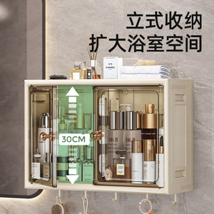 Bathroom Storage Cabinet Wall Mounted Magnetic Door Dustproof Shelf Plastic Modern Design Space Saving 30cm Depth - Product Image 1