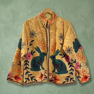 Wholesale Handmade Velvet Rabbit Embroidered Jacket <b>Women</b> Boho Winter Short <b>Coat</b> Cute Animal Floral Motif Vintage Ethnic Casual - Product Image 5