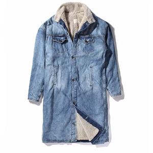 Capispalla da <span class=keywords><strong>uomo</strong></span> all'ingrosso alla moda lungo foderato in Sherpa caldo giacca di jeans in pile invernale con cerniera manica <span class=keywords><strong>blu</strong></span> <span class=keywords><strong>cappotto</strong></span> trapuntato in Denim da Cowboy - Product Image 2