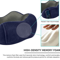Oreiller de voyage en mousse à mémoire de forme, soutien doux, avec poche pour téléphone