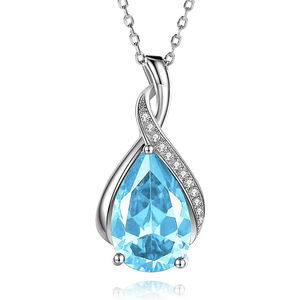 Collana con Pendente a Goccia Blu in Lega Placcata Rodio, Gioiello Elegante da Donna - Product Image 1