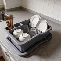 Égouttoir à vaisselle Homey Mart de grande taille - Type sur pied compartimenté - Contient 12 assiettes - Plastique durable - Facile à nettoyer - Noir - 46,5x38x9cm