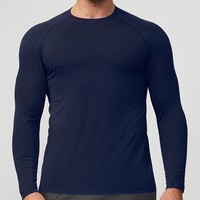 T-shirt de sport à manches longues pour homme, sans couture, respirant, à séchage rapide, bicolore, couche de base pour le yoga, la course à pied et l'entraînement
