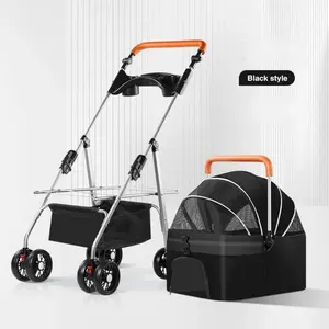 Faltbarer Haustier-Buggy für Hunde und Katzen, Leichtgewichtig mit Tasche, Abnehmbarer Externer Schiebe-Hundewagen, Abnehmbare Hundetrage zum Spazierengehen - Product Image 5