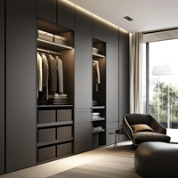 Armoire de dressing de luxe noir mat grande capacité pour villa, avec éclairage LED et tiroirs multiples, dressing haut de gamme