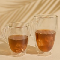Tasse en verre sous vide à double paroi transparente avec poignée Offre Spéciale pour la fête pour les boissons à l'eau, thé et café vente en gros